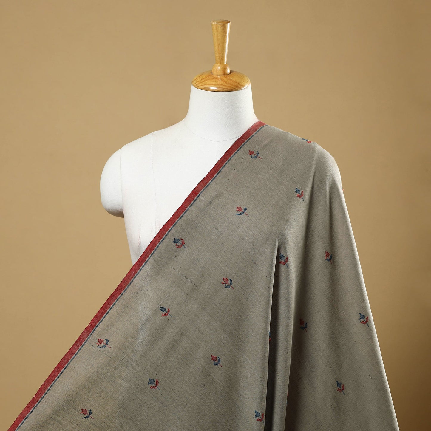 Grey Handspun Handloom Natural Dyed Cotton Jamdani Fabric