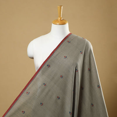 Grey Handspun Handloom Natural Dyed Cotton Jamdani Fabric