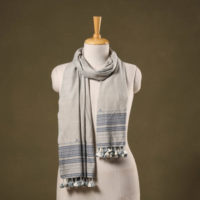 Grey - handwoven fine cotton kutch bhujodi stole 02