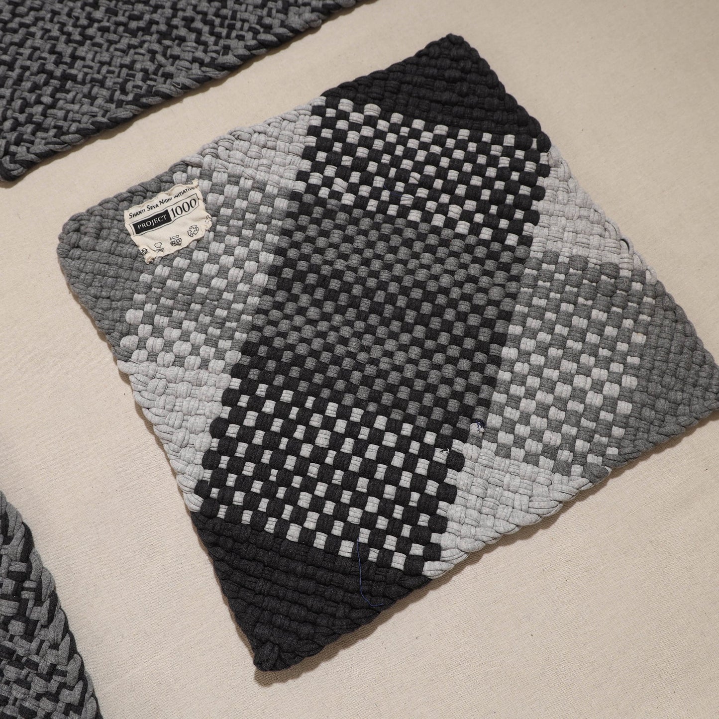  Grey Crochet Work Upcycled Cotton Square Placemat