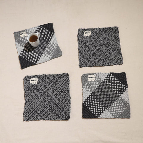  Grey Crochet Work Upcycled Cotton Square Placemat