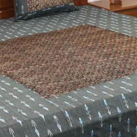 Grey - ikat with modal silk patch cotton bedsheet set 37