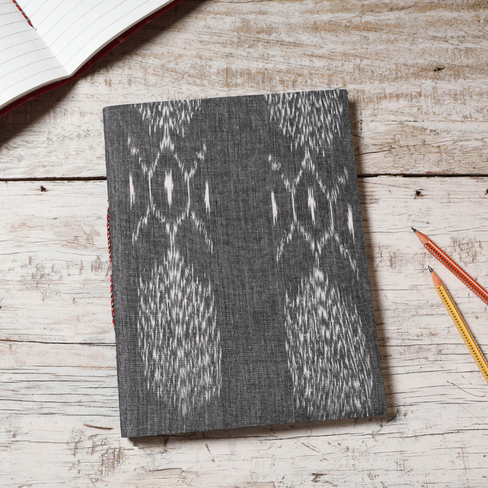 Grey - Ikat Fabric Cover Handmade Paper Notebook (9 x 7 in)