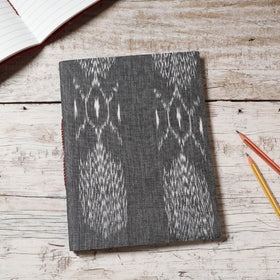 Grey - Ikat Fabric Cover Handmade Paper Notebook (9 x 7 in)