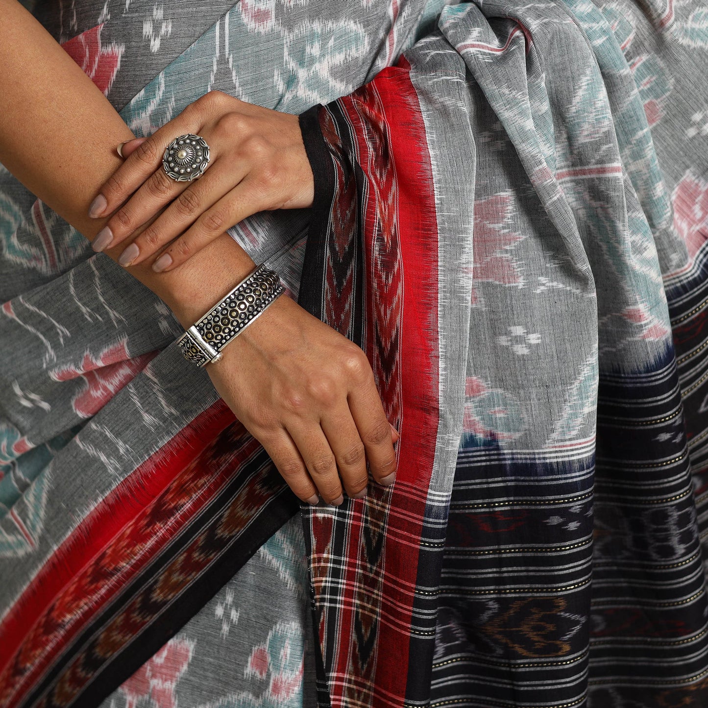 Buy Grey Ikat Handloom Cotton Sambalpuri Saree