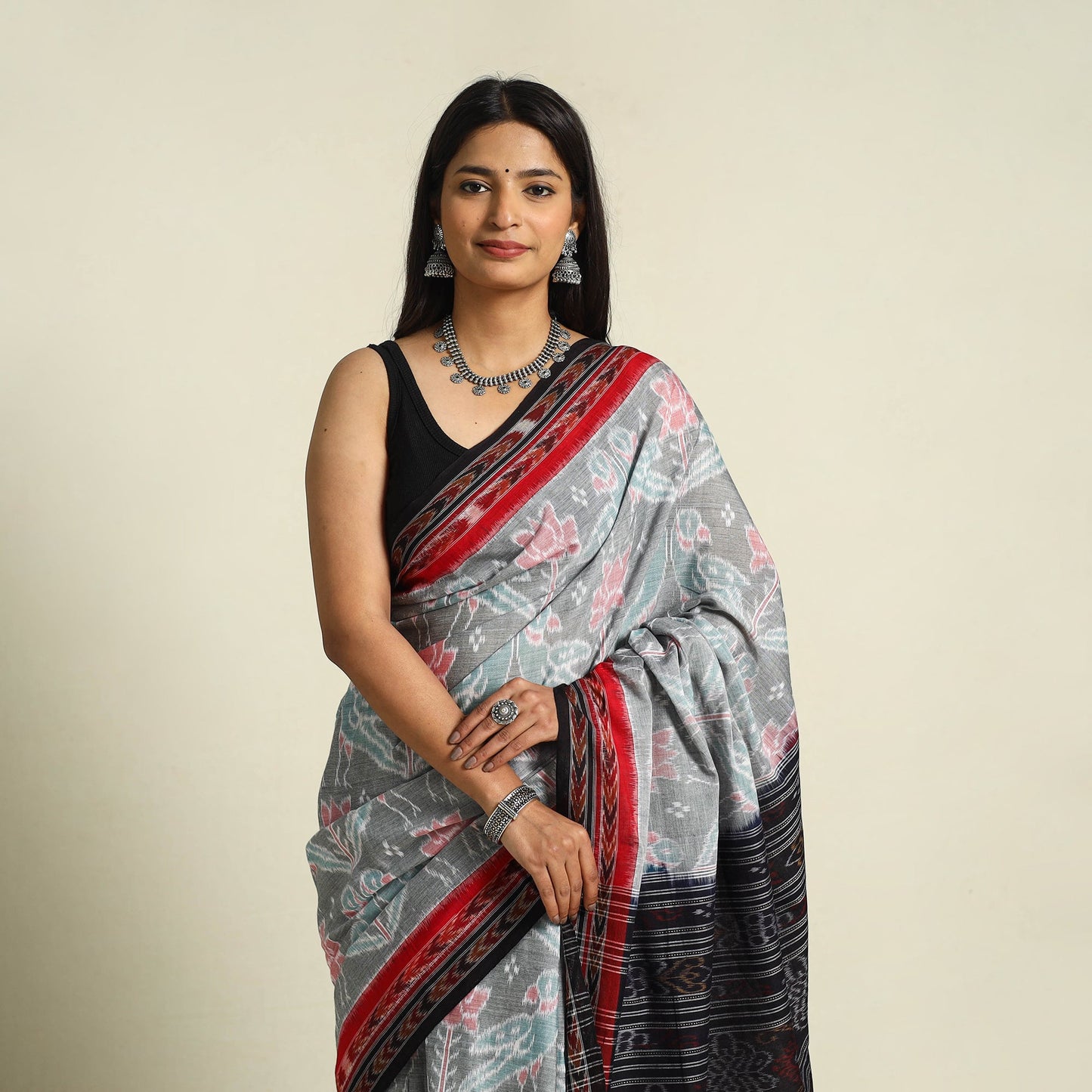 Buy Grey Ikat Handloom Cotton Sambalpuri Saree