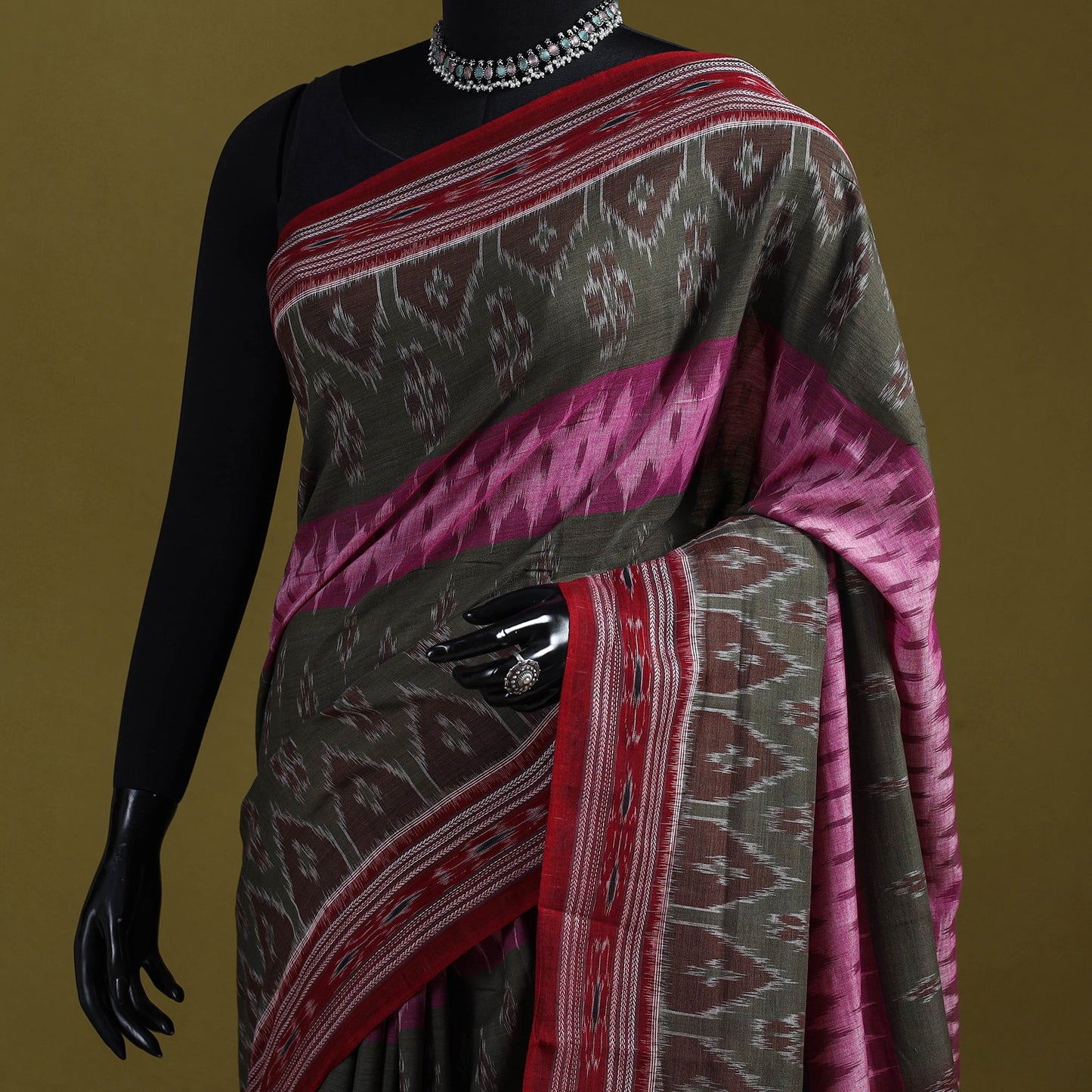 Grey - ikat handloom pure cotton sambalpuri saree 08