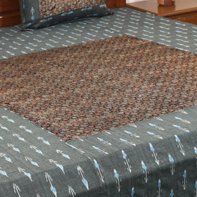 Grey - ikat with modal silk patch cotton bedsheet set 37