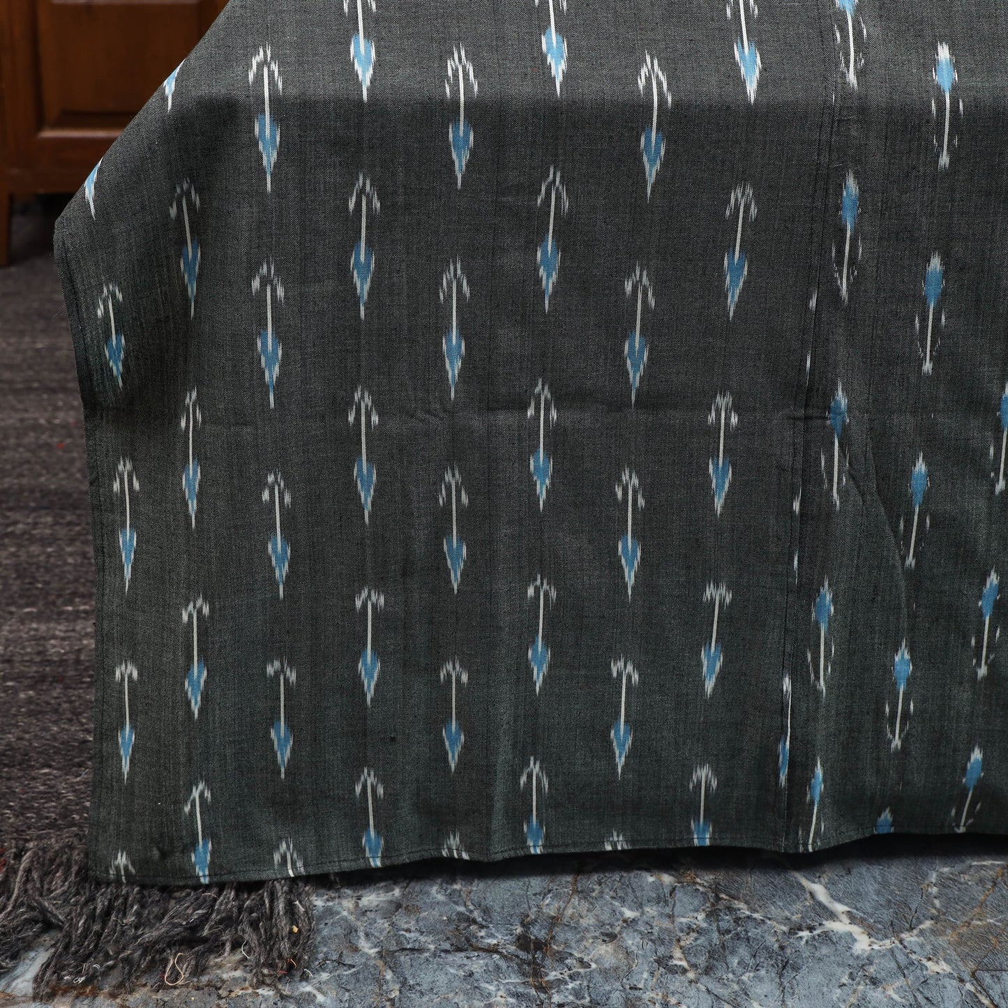 Grey - ikat with modal silk patch cotton bedsheet set 37