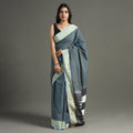 Grey - ilkal handloom cotton saree with chikki paras border
