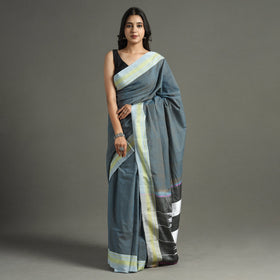 Grey - ilkal handloom cotton saree with chikki paras border