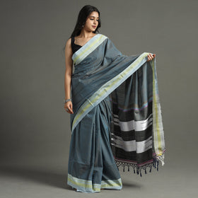 Grey - ilkal handloom cotton saree with chikki paras border