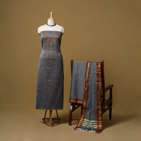 Ilkal kasuti embroidery cotton 3pc unstitched dress