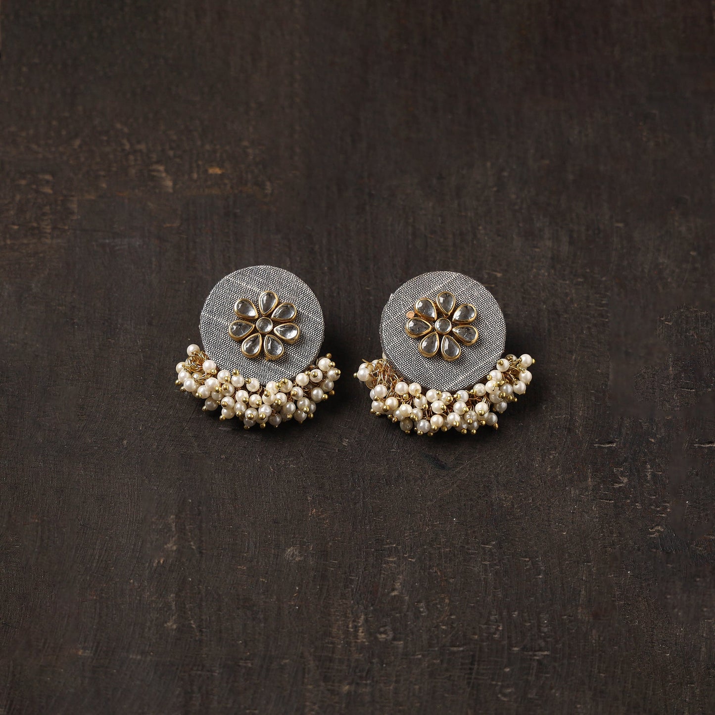 Grey - inaya fabart earrings with kundan & beads