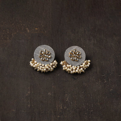 Grey - inaya fabart earrings with kundan & beads