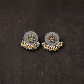 Grey - inaya fabart earrings with kundan & beads