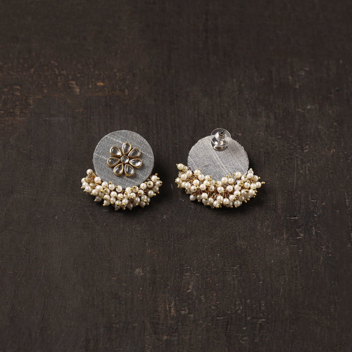 Grey - inaya fabart earrings with kundan & beads