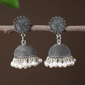 Grey - inayat handcrafted gs beadwork jhumki earrings