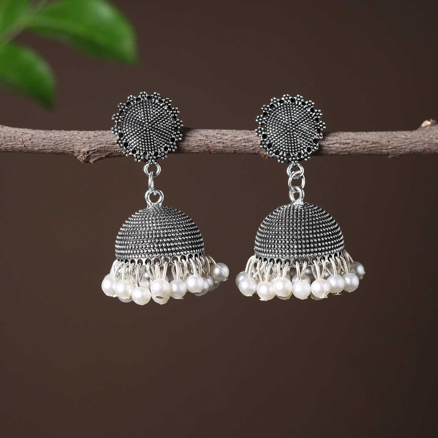 Grey - inayat handcrafted gs beadwork jhumki earrings