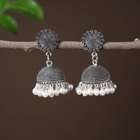 Grey - inayat handcrafted gs beadwork jhumki earrings