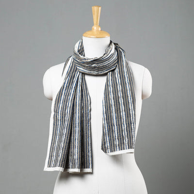  Indigo Block Printed Tagai Work Cotton Stole Online at iTokri.com