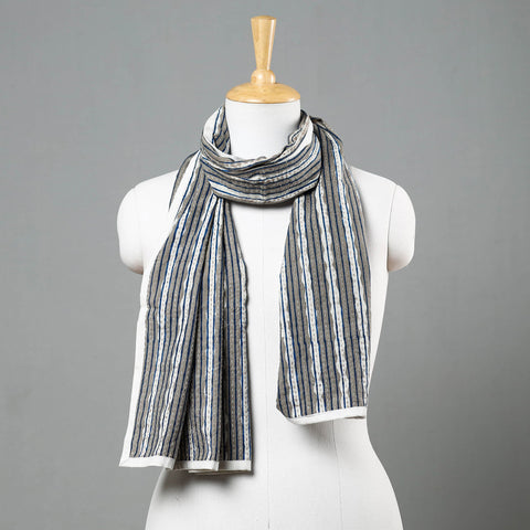  Indigo Block Printed Tagai Work Cotton Stole Online at iTokri.com