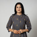 Grey - Jacquard Cotton Long Kurta