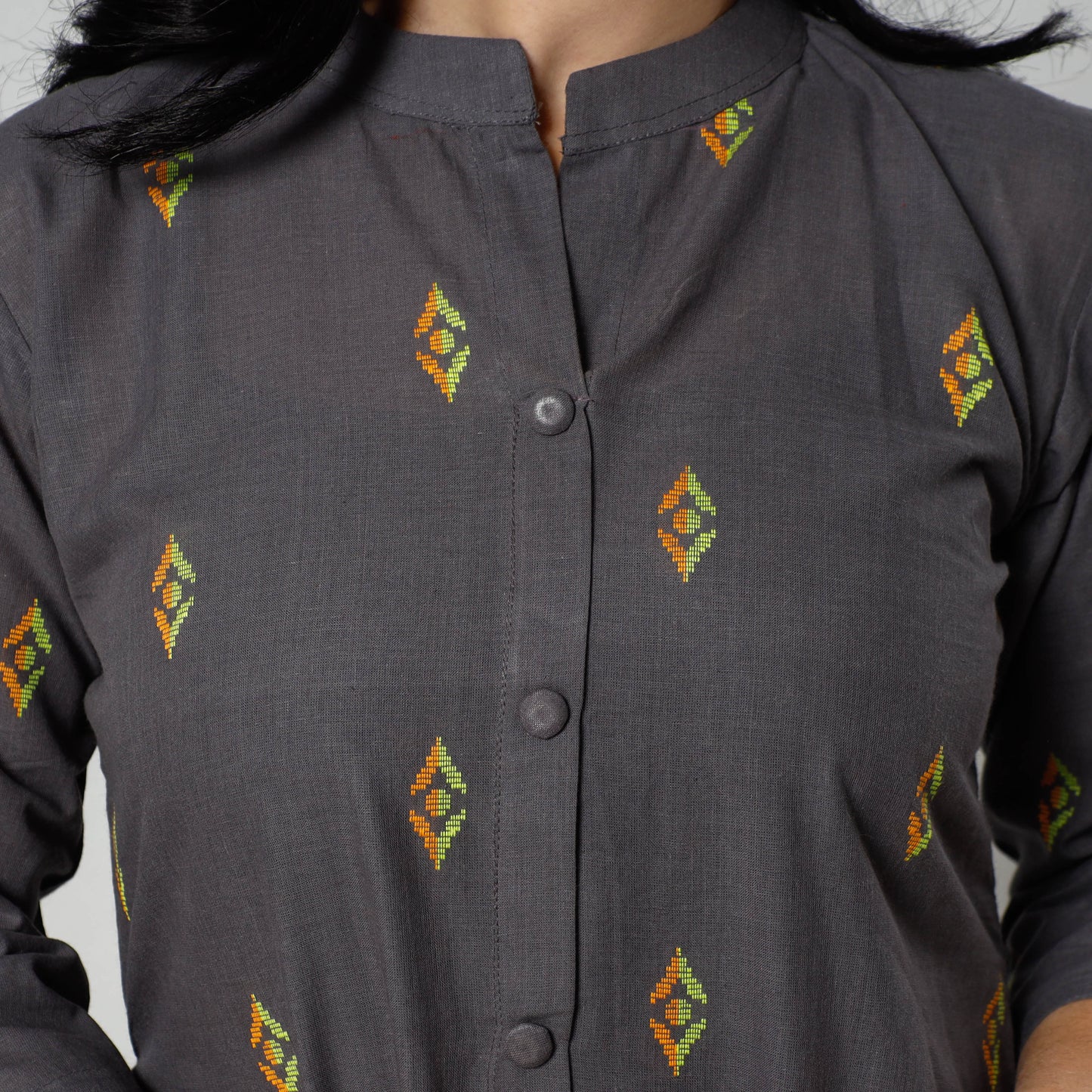 Grey - Jacquard Cotton Long Kurta