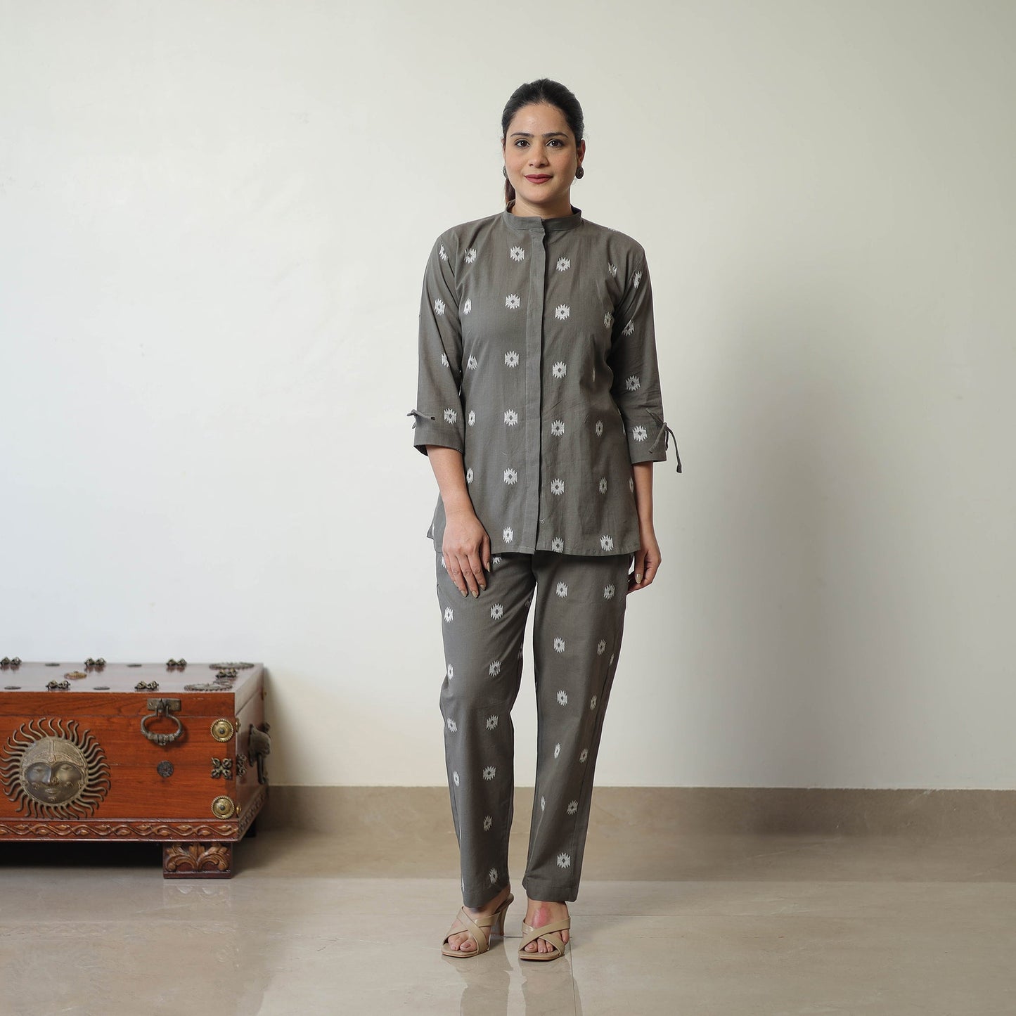  Grey Jacquard Cotton Co-Ord Set Online at iTokri.com