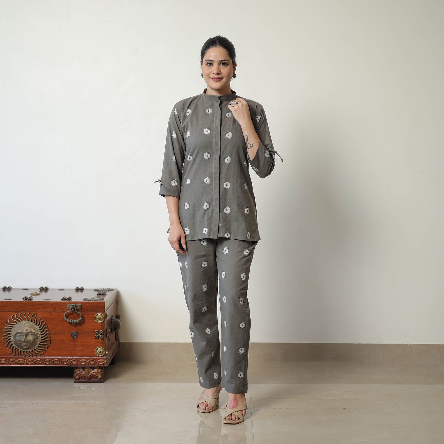  Grey Jacquard Cotton Co-Ord Set Online at iTokri.com