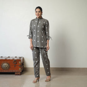  Grey Jacquard Cotton Co-Ord Set Online at iTokri.com