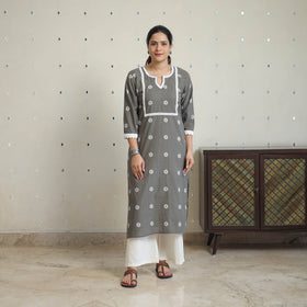 Grey - jacquard cotton straight kurta with lace work 28