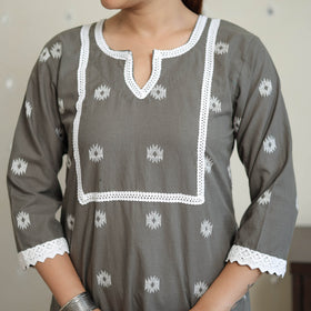 Grey - jacquard cotton straight kurta with lace work 28