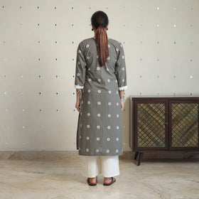 Grey - jacquard cotton straight kurta with lace work 28