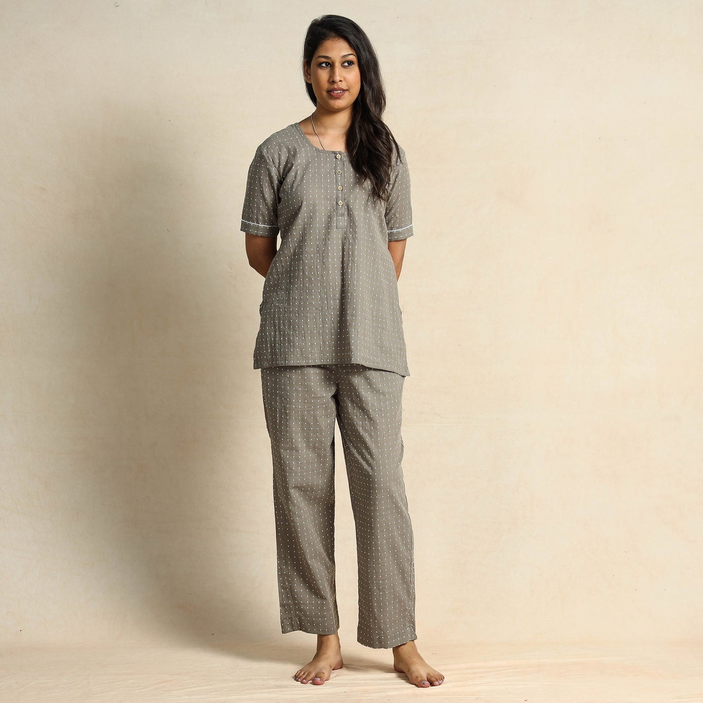 Buy Jacquard Cotton Top & Pyjama Night Suit Set Online at iTokri.com
