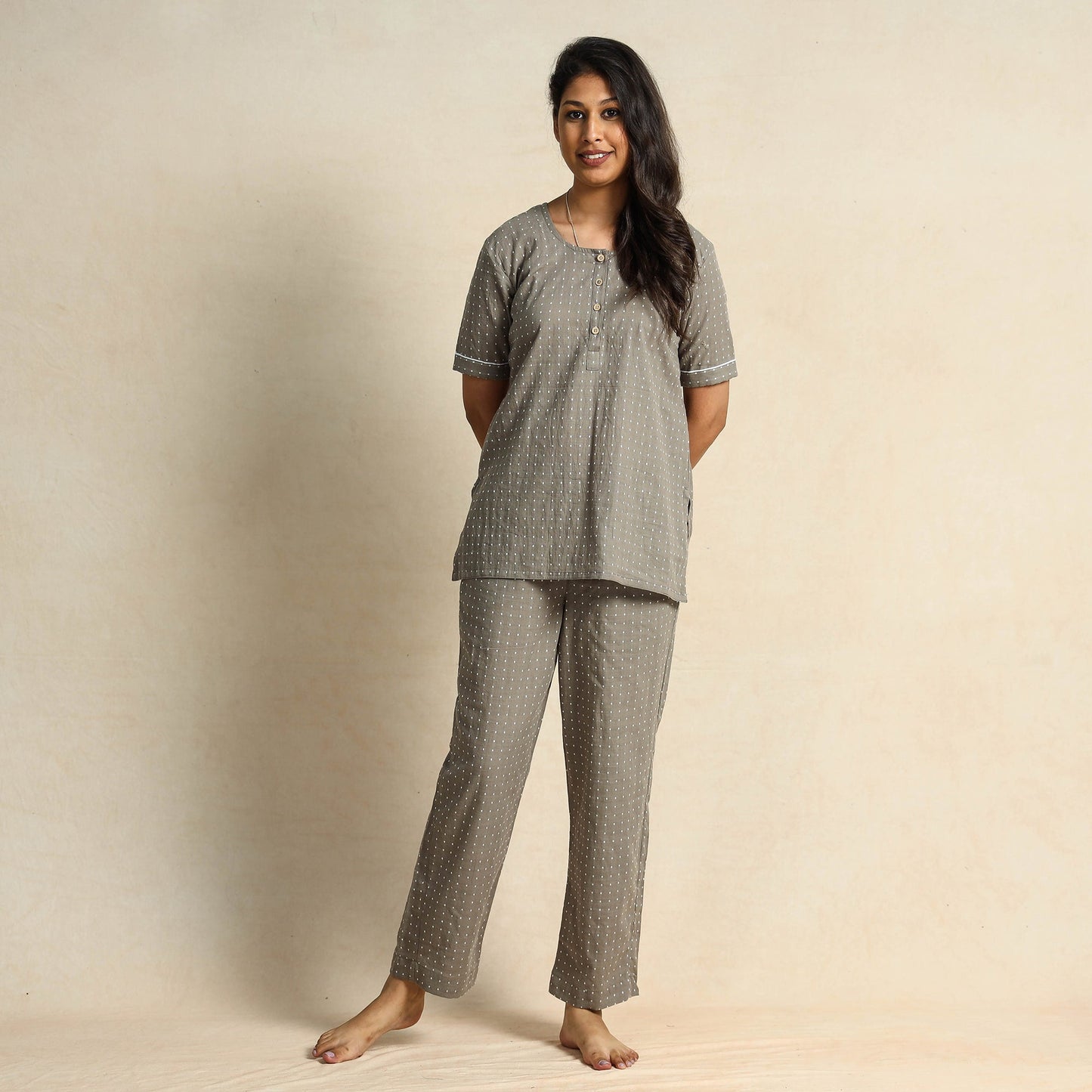 Buy Jacquard Cotton Top & Pyjama Night Suit Set Online at iTokri.com