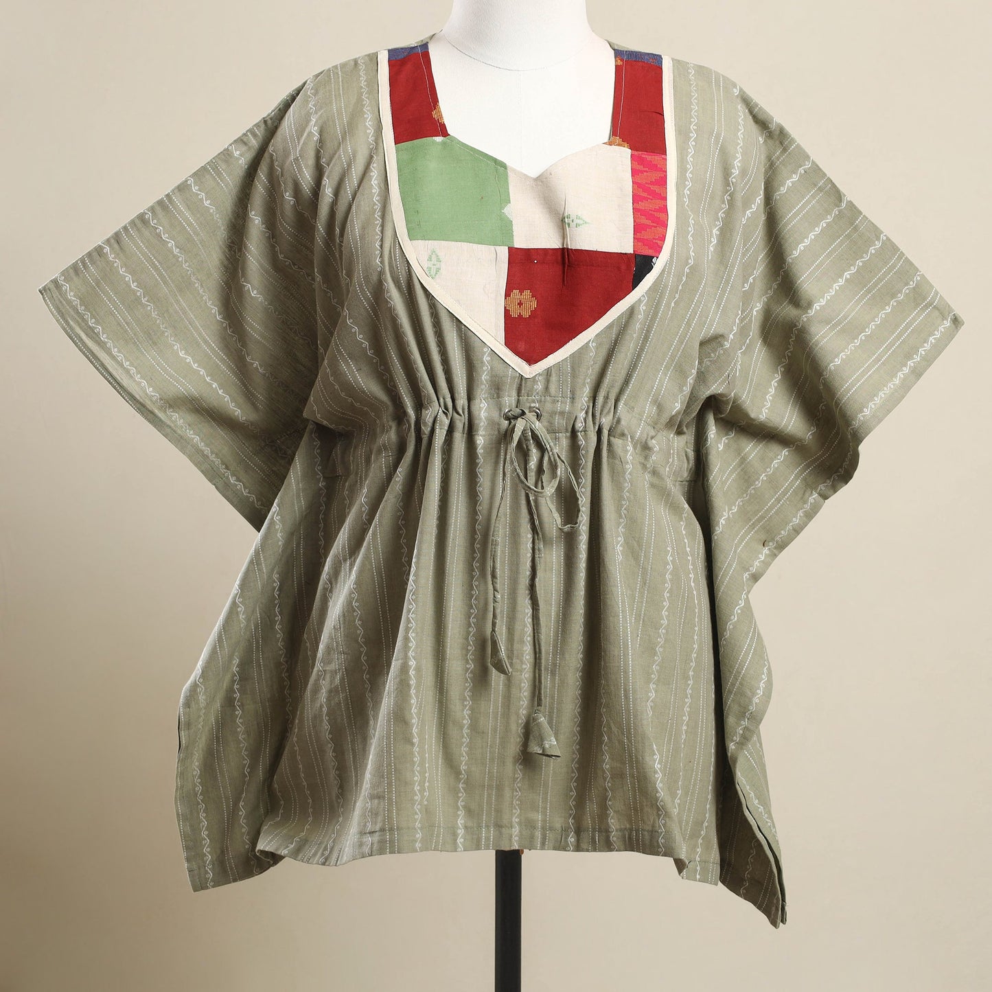 Buy Grey Jacquard Mosaic Fusion Cotton Kaftan