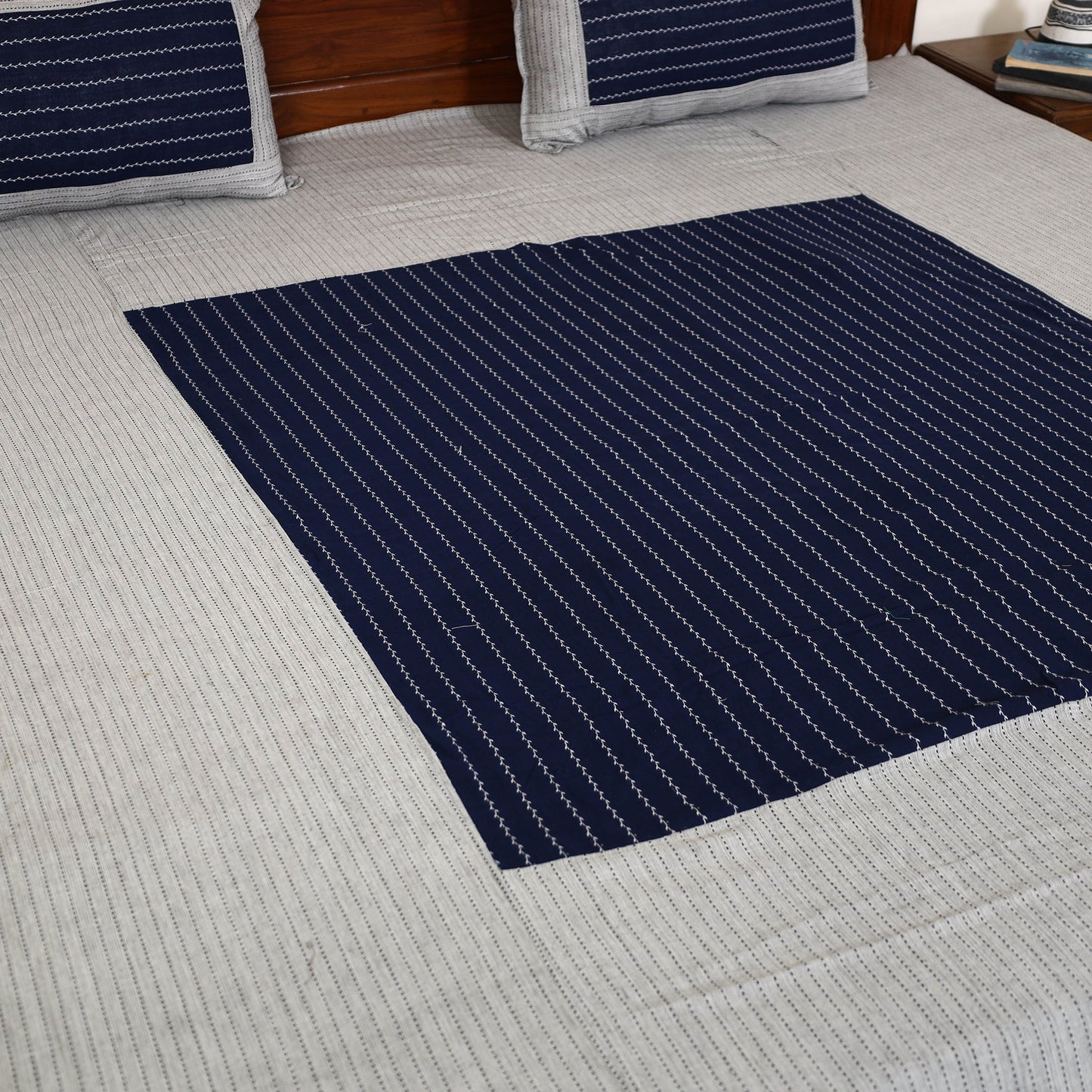 Grey - jacquard patchwork cotton double bed cover