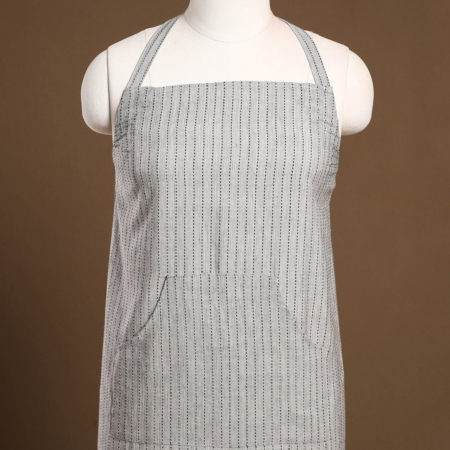 Grey Jacquard Weave Cotton Apron with Pocket