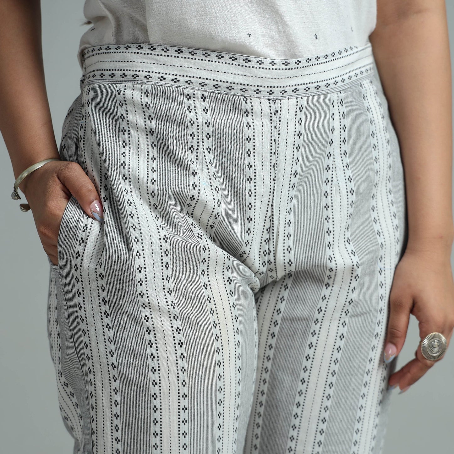 Grey - Jacquard Weave Cotton Elasticated Pant 07