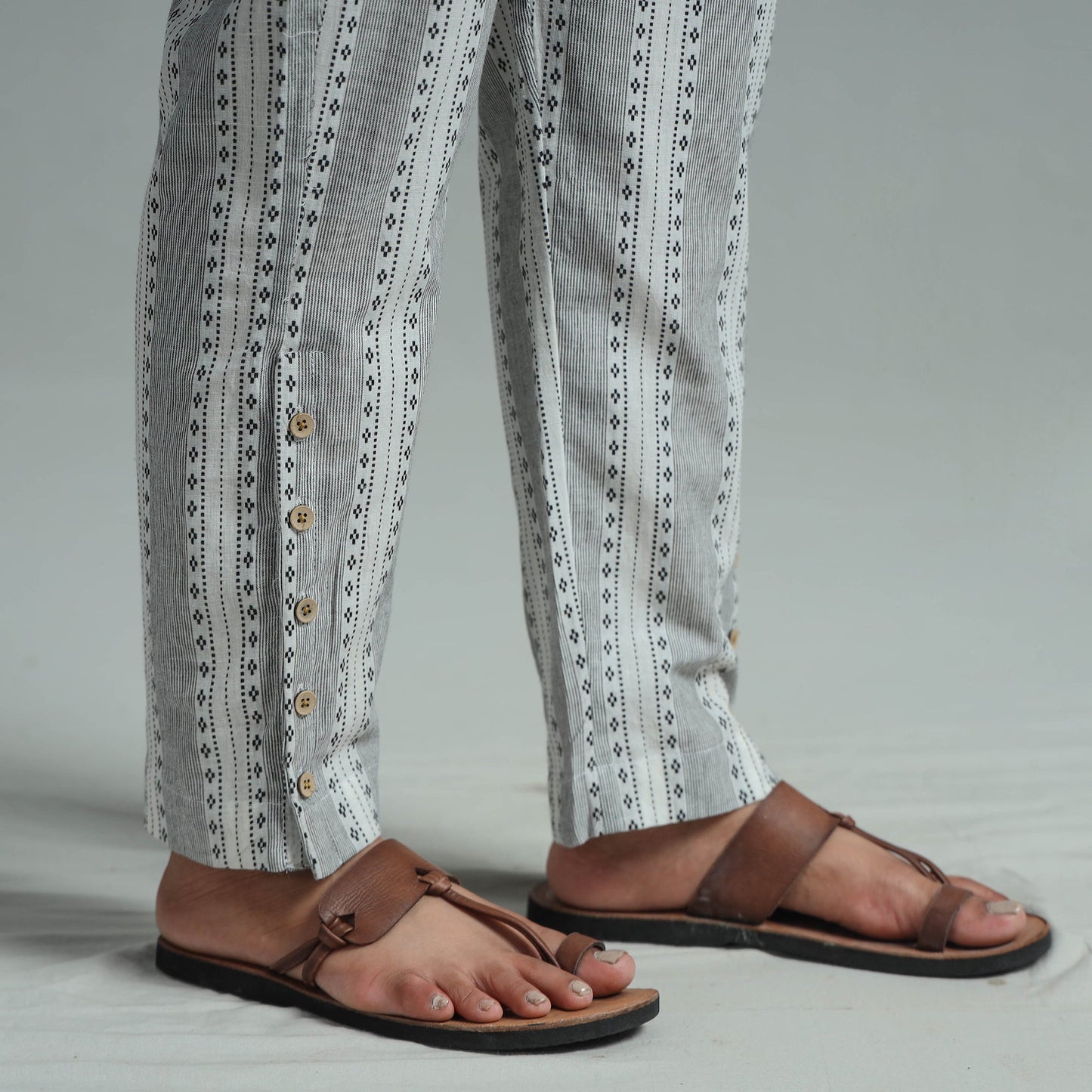 Grey - Jacquard Weave Cotton Elasticated Pant 07