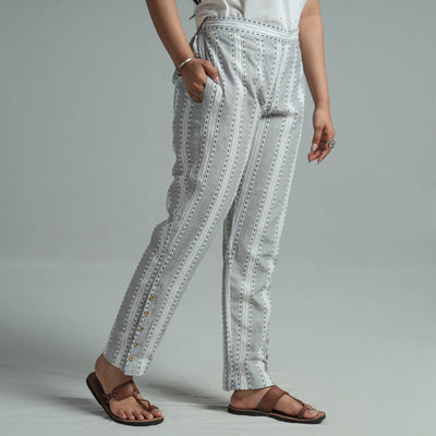 Grey - Jacquard Weave Cotton Elasticated Pant 07