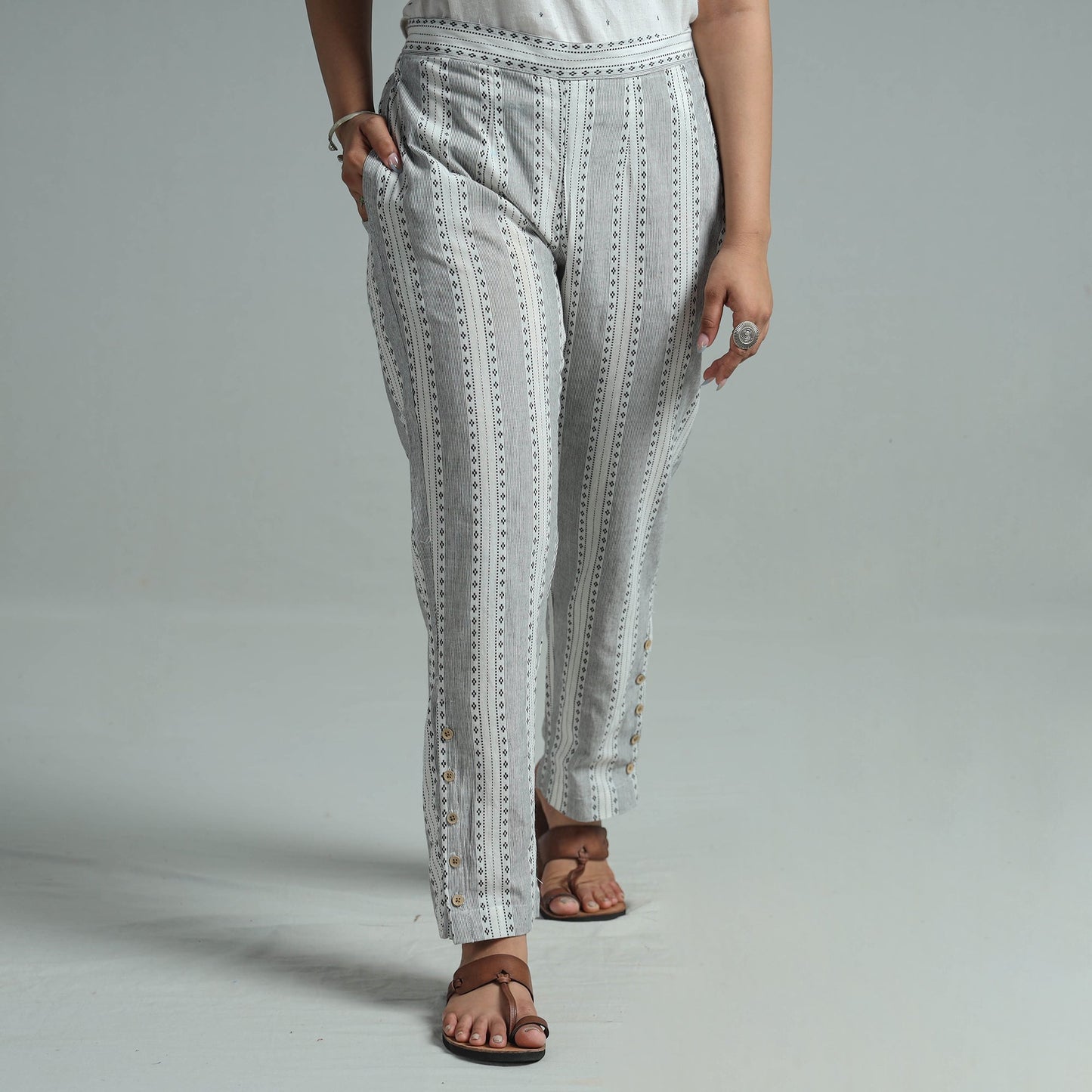 Grey - Jacquard Weave Cotton Elasticated Pant 07