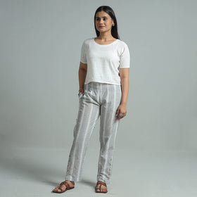 Grey - Jacquard Weave Cotton Elasticated Pant 07