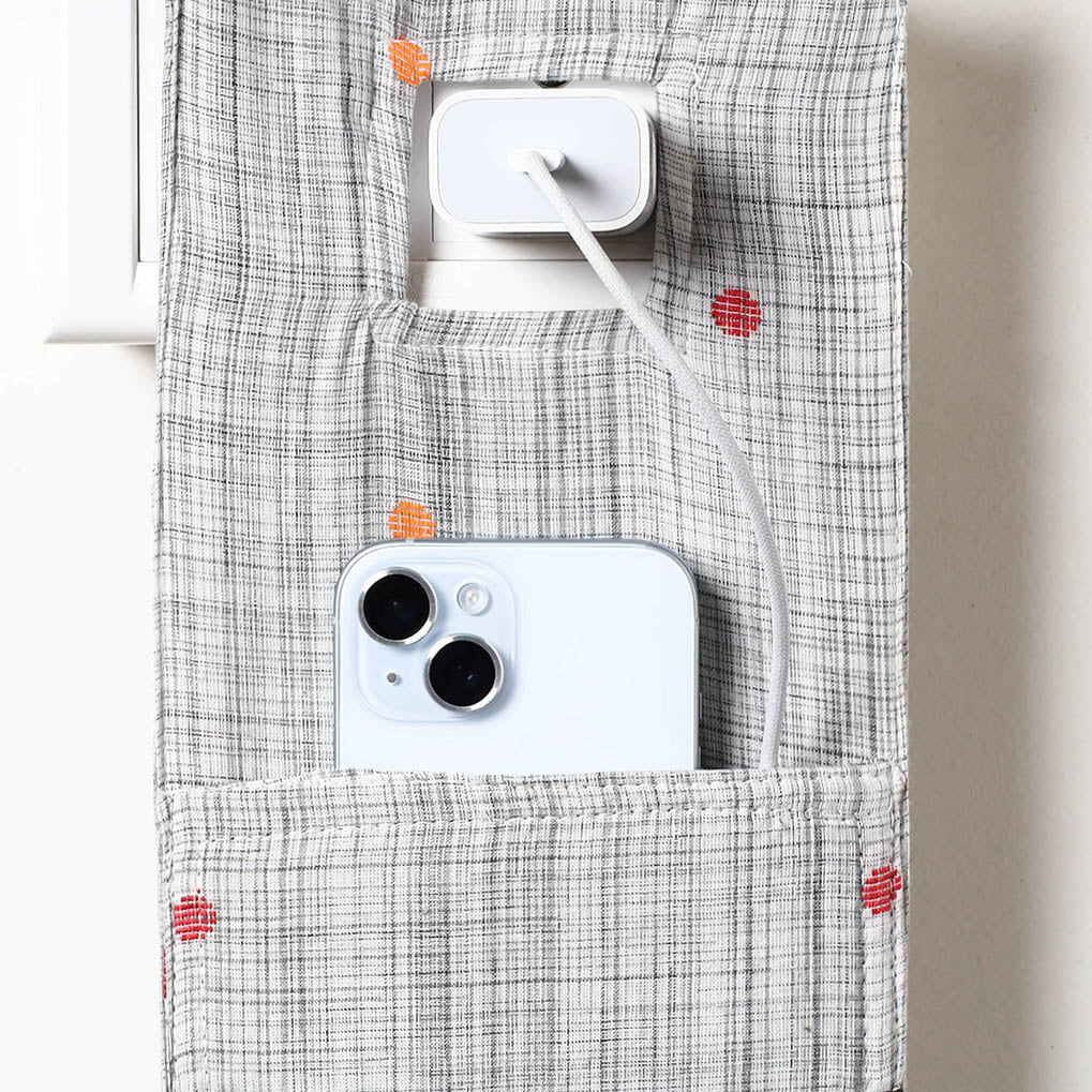 Grey Jacquard Weave Cotton Fabric Mobile Charging Holder 