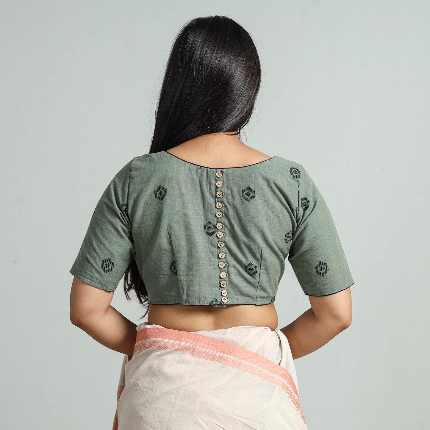 Grey - jacquard weave cotton stitched blouse 03