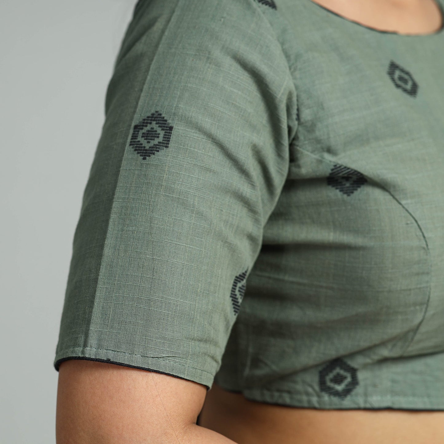 Grey - jacquard weave cotton stitched blouse 03