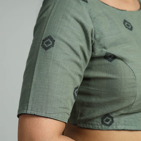 Grey - jacquard weave cotton stitched blouse 03