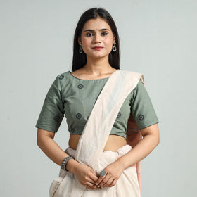 Grey - jacquard weave cotton stitched blouse 03