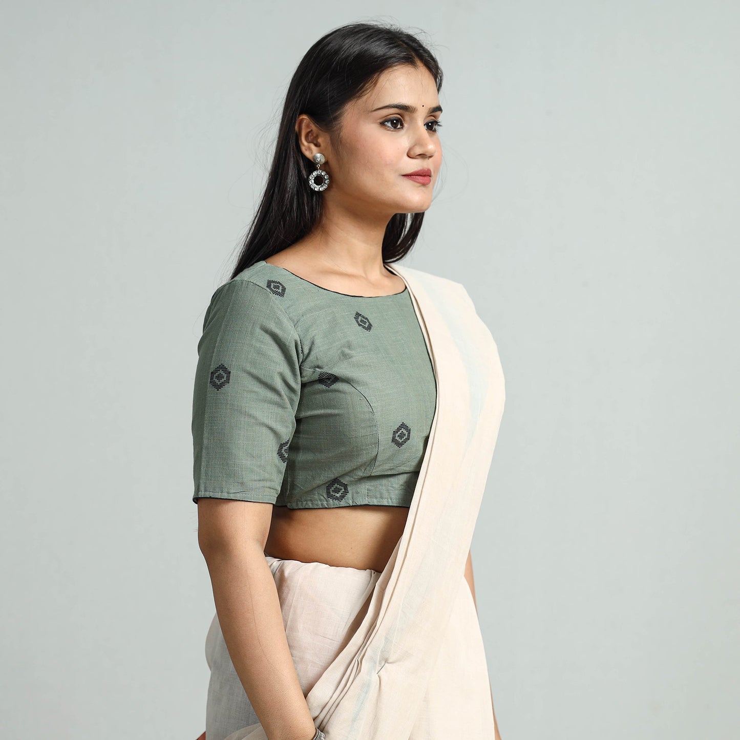 Grey - jacquard weave cotton stitched blouse 03